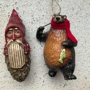 Midwest of Cannon Falls Santa Pinecone and Fishing Bear Christmas Ornaments